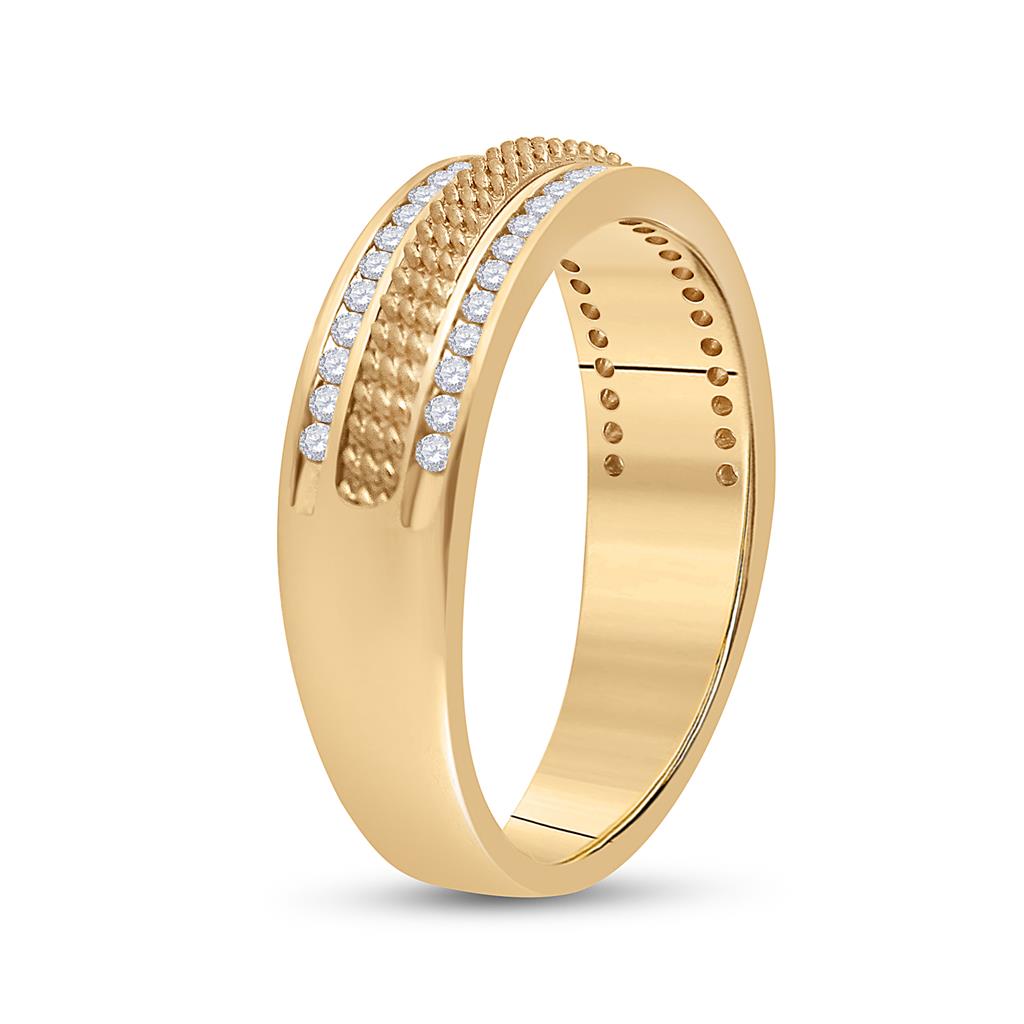 14k Yellow Gold Round Diamond Wedding Textured Band Ring 1/3 Cttw