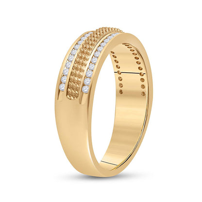14k Yellow Gold Round Diamond Wedding Textured Band Ring 1/3 Cttw