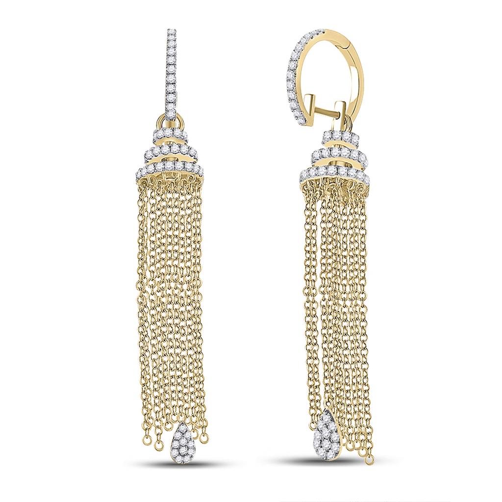 14k Yellow Gold Round Diamond Chain Teardrop Dangle Earrings 1-5/8 Cttw
