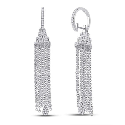 14k White Gold Round Diamond Chain Teardrop Dangle Earrings 1-5/8 Cttw