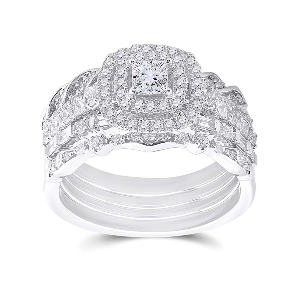 14k White Gold Princess Diamond Bridal Wedding Ring Set 1-1/3 Cttw (Certified)
