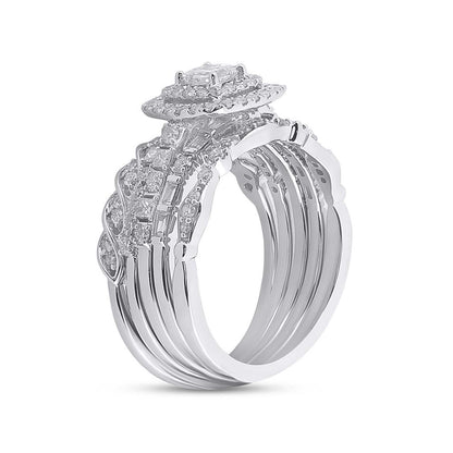 14k White Gold Princess Diamond Bridal Wedding Ring Set 1-1/3 Cttw (Certified)