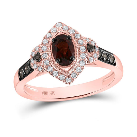 14k Rose Gold Oval Garnet Diamond Solitaire Ring 7/8 Cttw