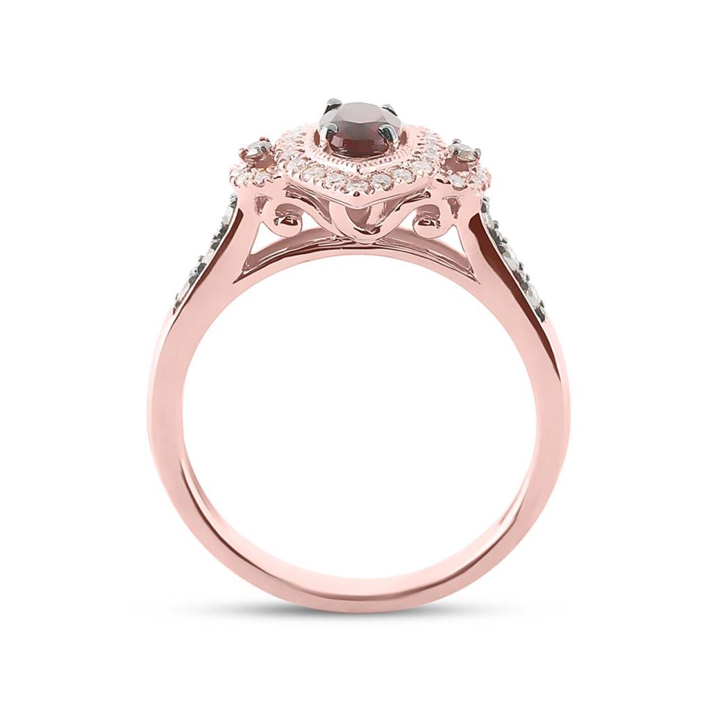 14k Rose Gold Oval Garnet Diamond Solitaire Ring 7/8 Cttw