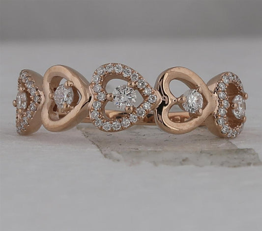 10k Rose Gold Round Diamond Heart Band Ring 3/8 Cttw