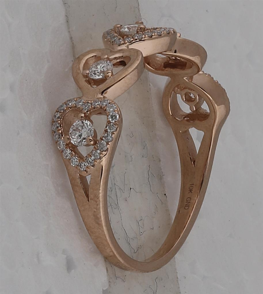 10k Rose Gold Round Diamond Heart Band Ring 3/8 Cttw