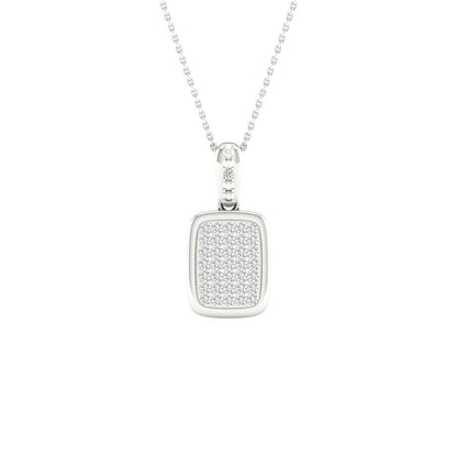 14k White Gold Round Diamond Rectangle Cluster Pendant 1/10 Cttw