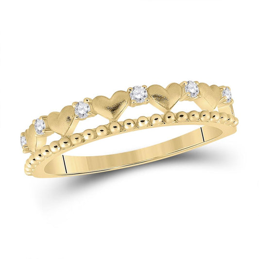 10k Yellow Gold Round Diamond Heart Band Ring 1/10 Cttw