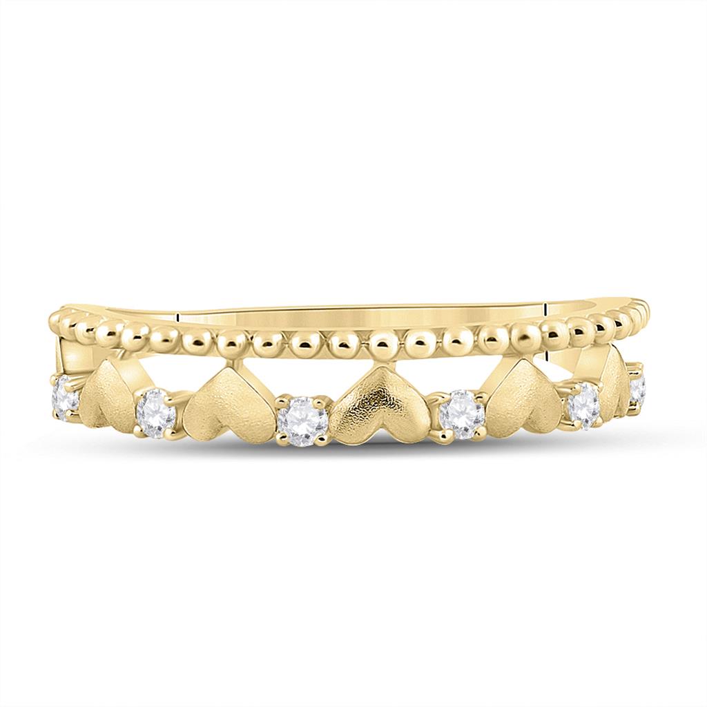 10k Yellow Gold Round Diamond Heart Band Ring 1/10 Cttw