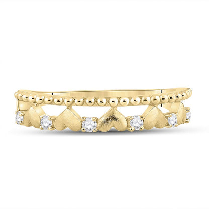 10k Yellow Gold Round Diamond Heart Band Ring 1/10 Cttw