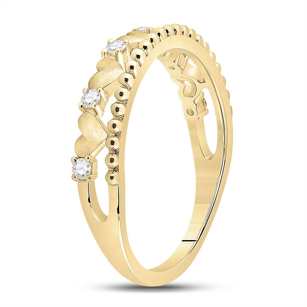 10k Yellow Gold Round Diamond Heart Band Ring 1/10 Cttw