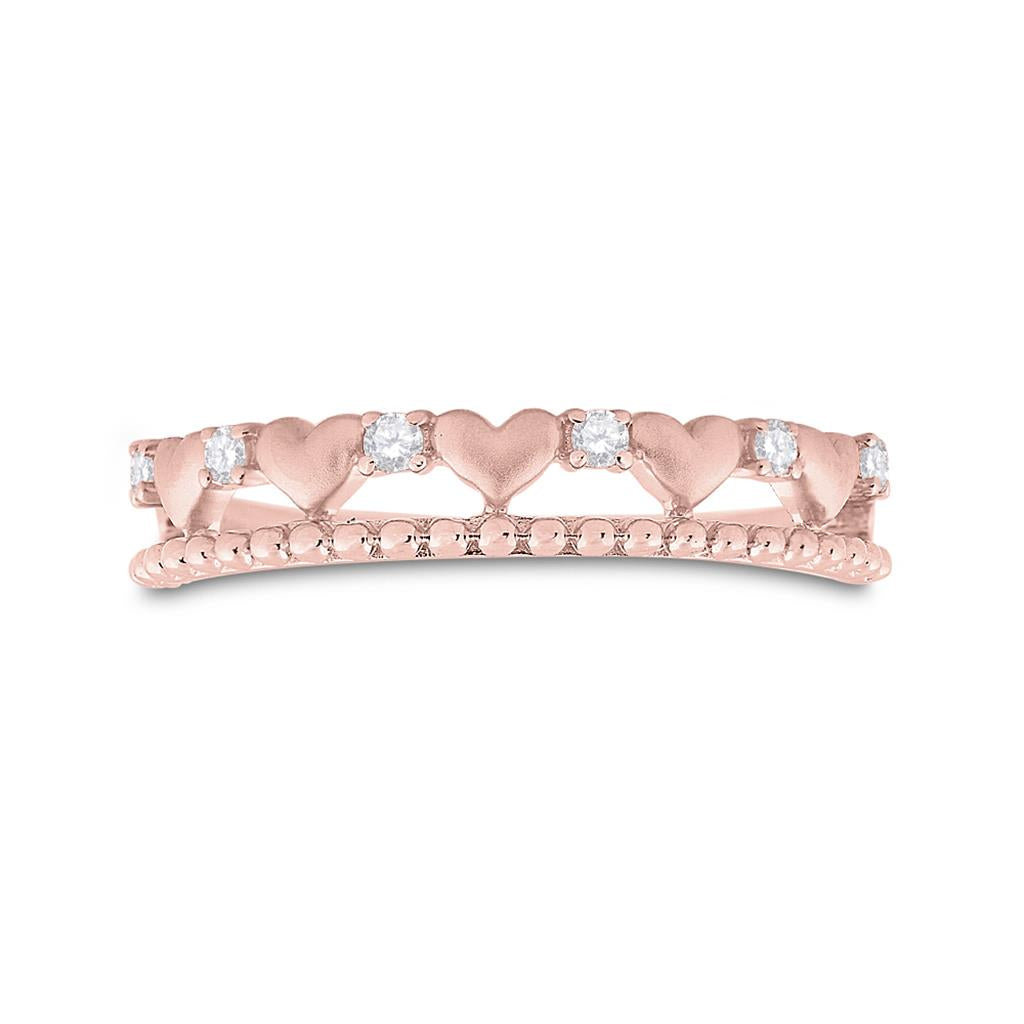 10k Rose Gold Round Diamond Heart Band Ring 1/10 Cttw