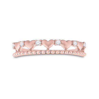 10k Rose Gold Round Diamond Heart Band Ring 1/10 Cttw