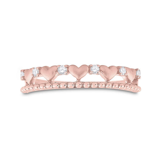 10k Rose Gold Round Diamond Heart Band Ring 1/10 Cttw