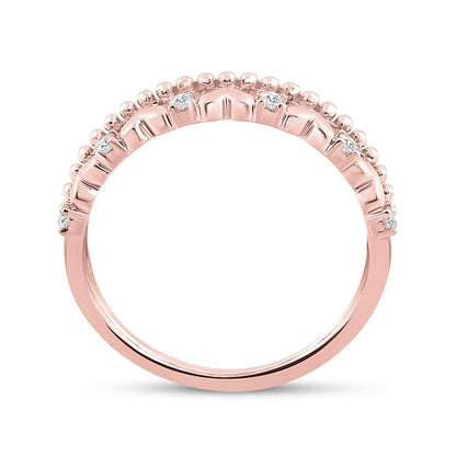 10k Rose Gold Round Diamond Heart Band Ring 1/10 Cttw