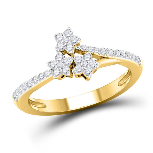 10k Yellow Gold Round Diamond Flower Star Cluster Ring 1/4 Cttw