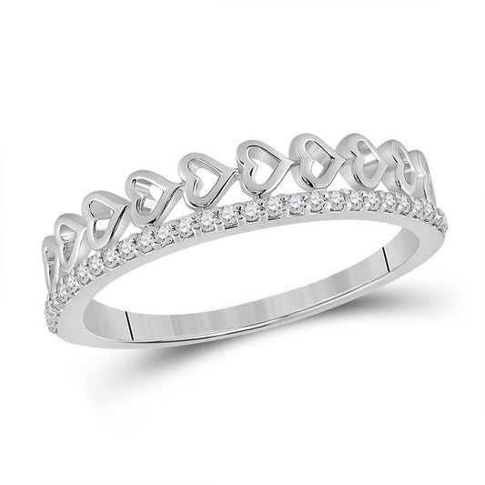 14k White Gold Round Diamond Heart Band Ring 1/6 Cttw