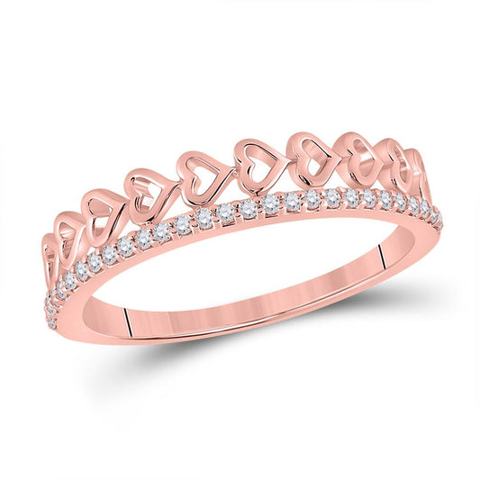 10k Rose Gold Round Diamond Heart Band Ring 1/6 Cttw