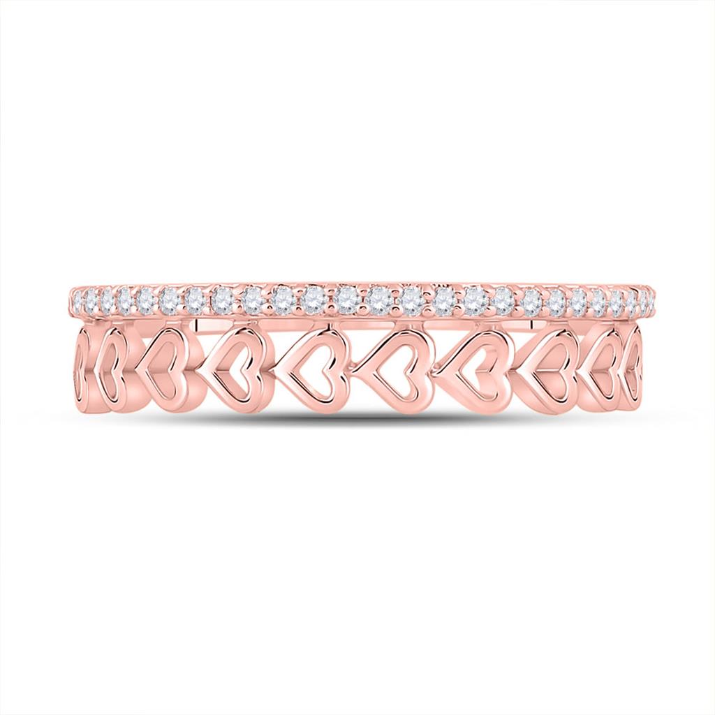 10k Rose Gold Round Diamond Heart Band Ring 1/6 Cttw