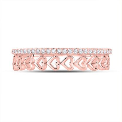 10k Rose Gold Round Diamond Heart Band Ring 1/6 Cttw