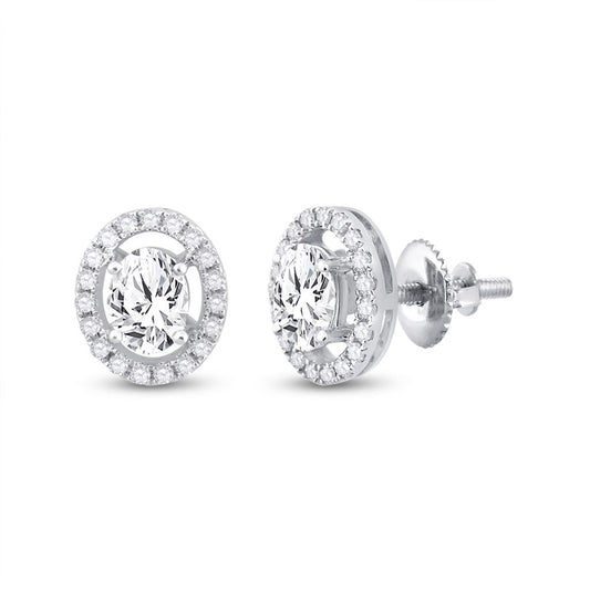 14k White Gold Oval Diamond Solitaire Stud Earrings 1-1/4 Cttw