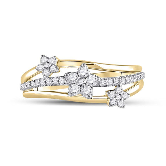 10k Yellow Gold Round Diamond Flower Star Band Ring 1/3 Cttw
