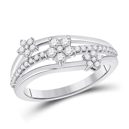 14k White Gold Round Diamond Flower Star Band Ring 1/3 Cttw