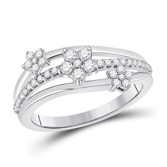 14k White Gold Round Diamond Flower Star Band Ring 1/3 Cttw