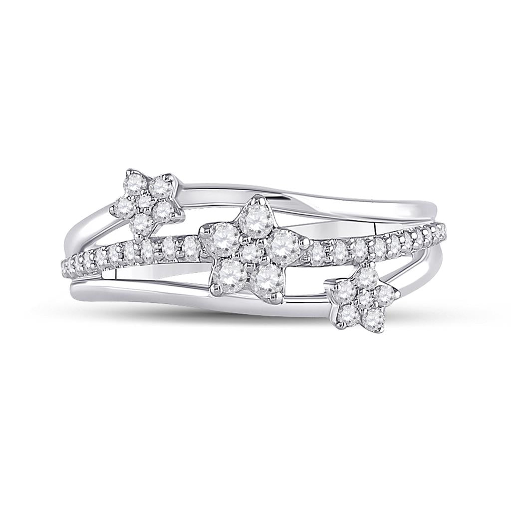 14k White Gold Round Diamond Flower Star Band Ring 1/3 Cttw