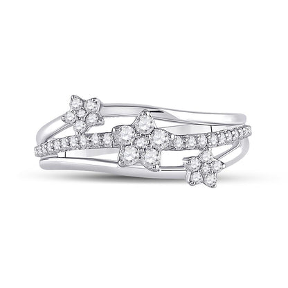 14k White Gold Round Diamond Flower Star Band Ring 1/3 Cttw