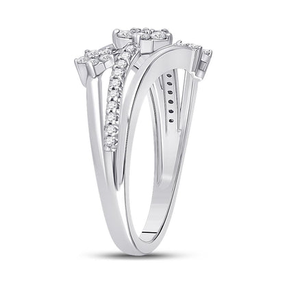 14k White Gold Round Diamond Flower Star Band Ring 1/3 Cttw