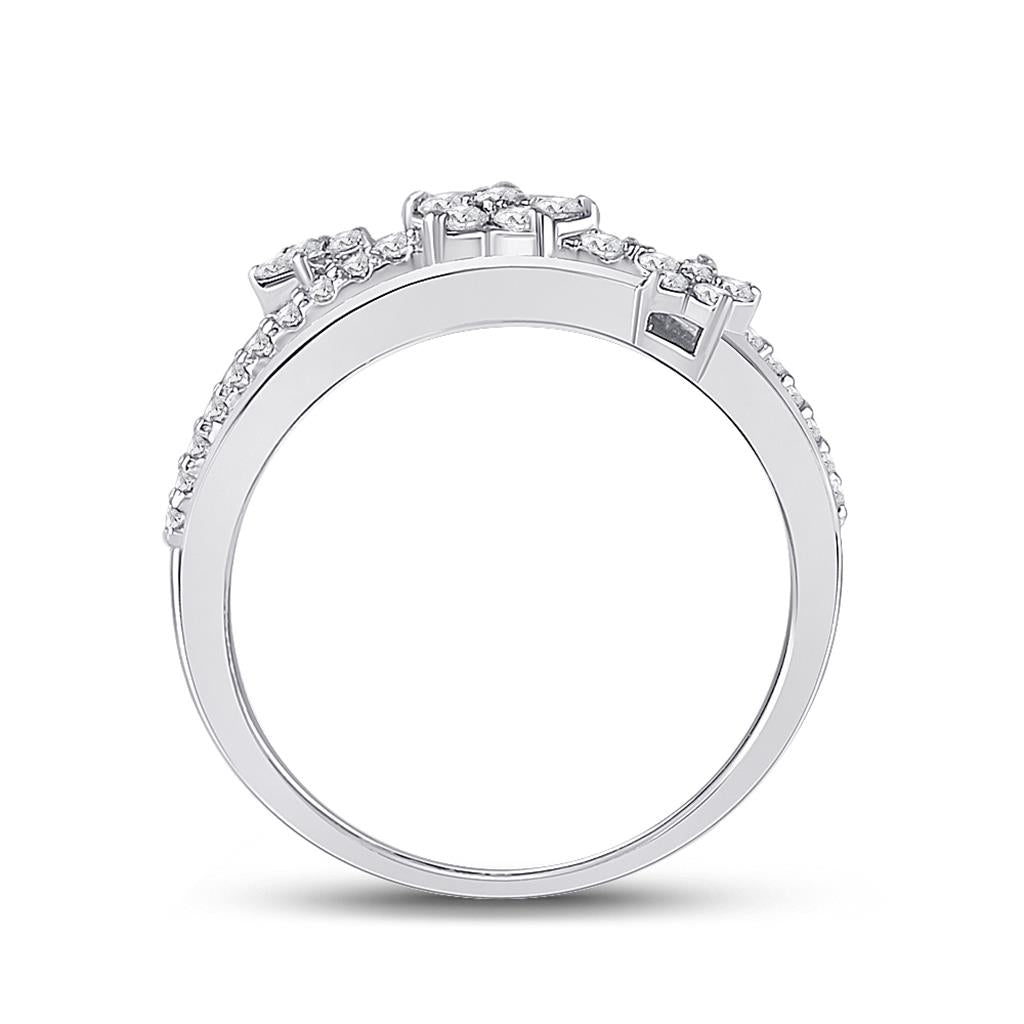 14k White Gold Round Diamond Flower Star Band Ring 1/3 Cttw
