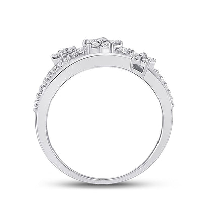 14k White Gold Round Diamond Flower Star Band Ring 1/3 Cttw