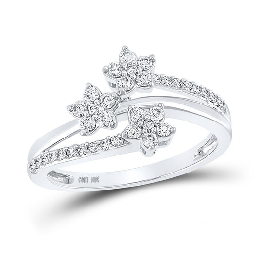 14k White Gold Round Diamond Flower Star Ring 1/3 Cttw