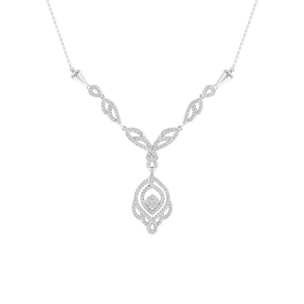 14k White Gold Round Diamond Fashion Necklace 3/4 Cttw