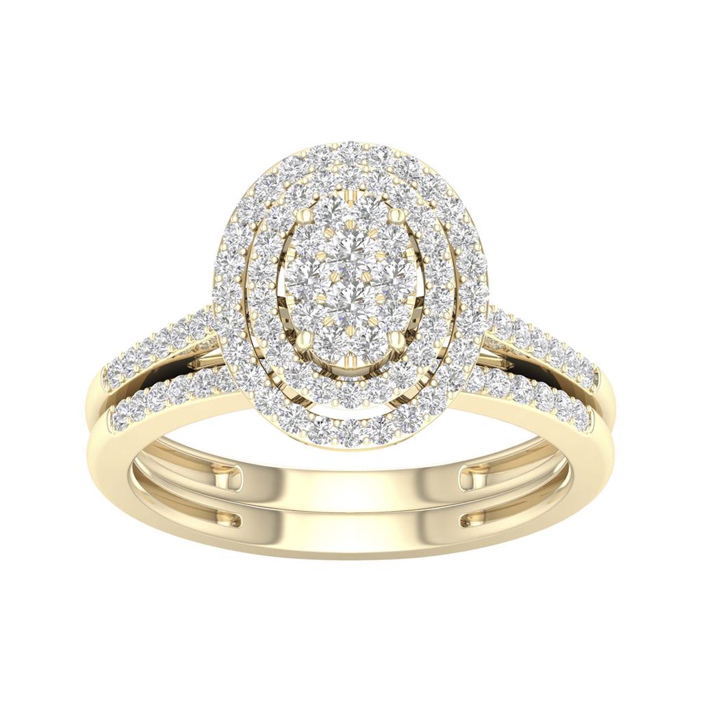 14k Yellow Gold Round Diamond Oval Bridal Wedding Ring Set 1/2 Cttw