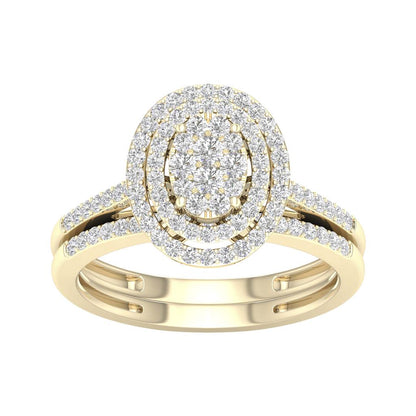 14k Yellow Gold Round Diamond Oval Bridal Wedding Ring Set 1/2 Cttw