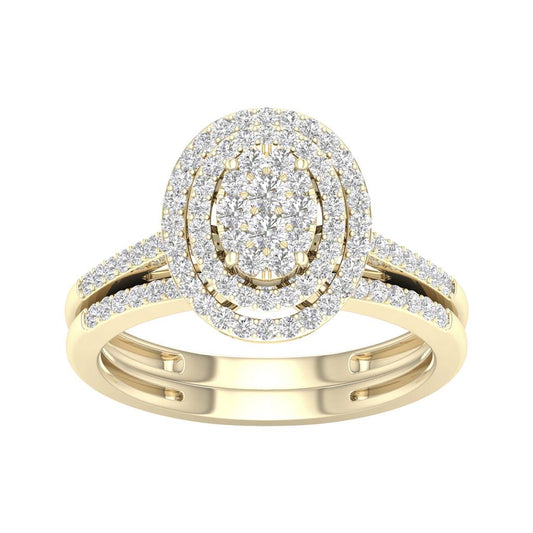 14k Yellow Gold Round Diamond Oval Bridal Wedding Ring Set 1/2 Cttw