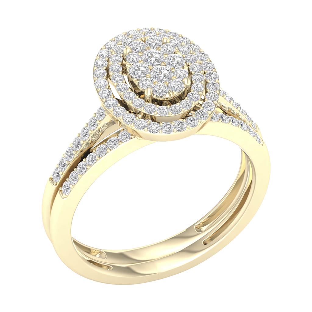 14k Yellow Gold Round Diamond Oval Bridal Wedding Ring Set 1/2 Cttw