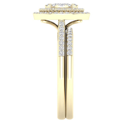 14k Yellow Gold Round Diamond Oval Bridal Wedding Ring Set 1/2 Cttw