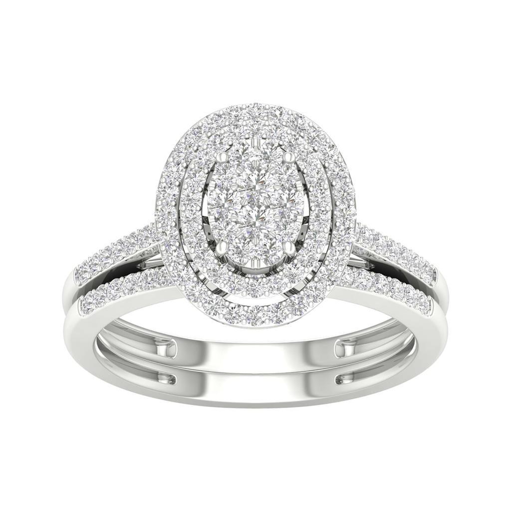 14k White Gold Round Diamond Oval Bridal Wedding Ring Set 1/2 Cttw