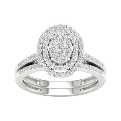 14k White Gold Round Diamond Oval Bridal Wedding Ring Set 1/2 Cttw
