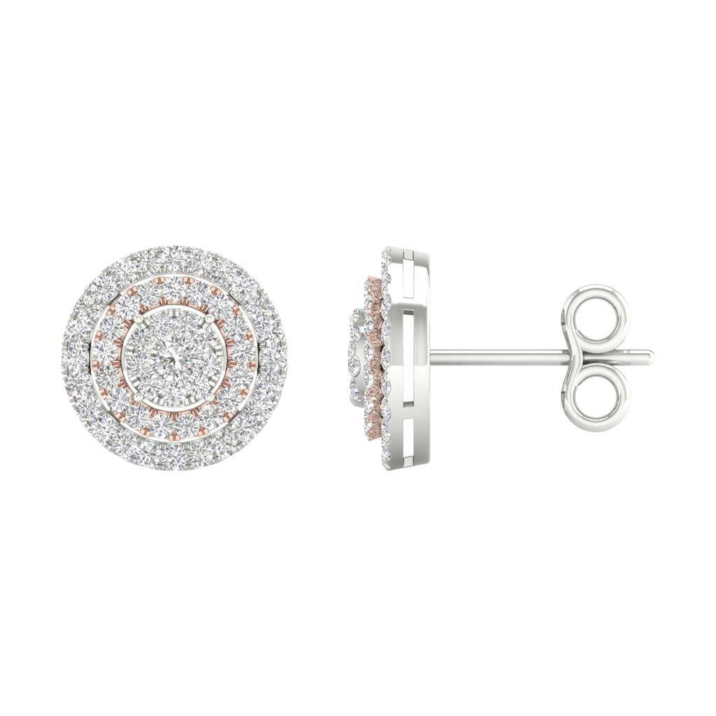14k Two-tone Gold Round Diamond Cluster Earrings 1 Cttw
