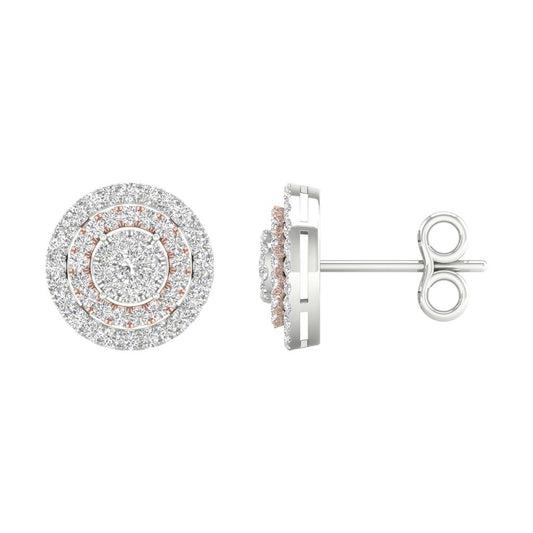 14k Two-tone Gold Round Diamond Cluster Earrings 1 Cttw