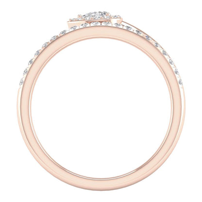 14k Rose Gold Pear Diamond Spiral Teardrop Band Ring 1/4 Cttw