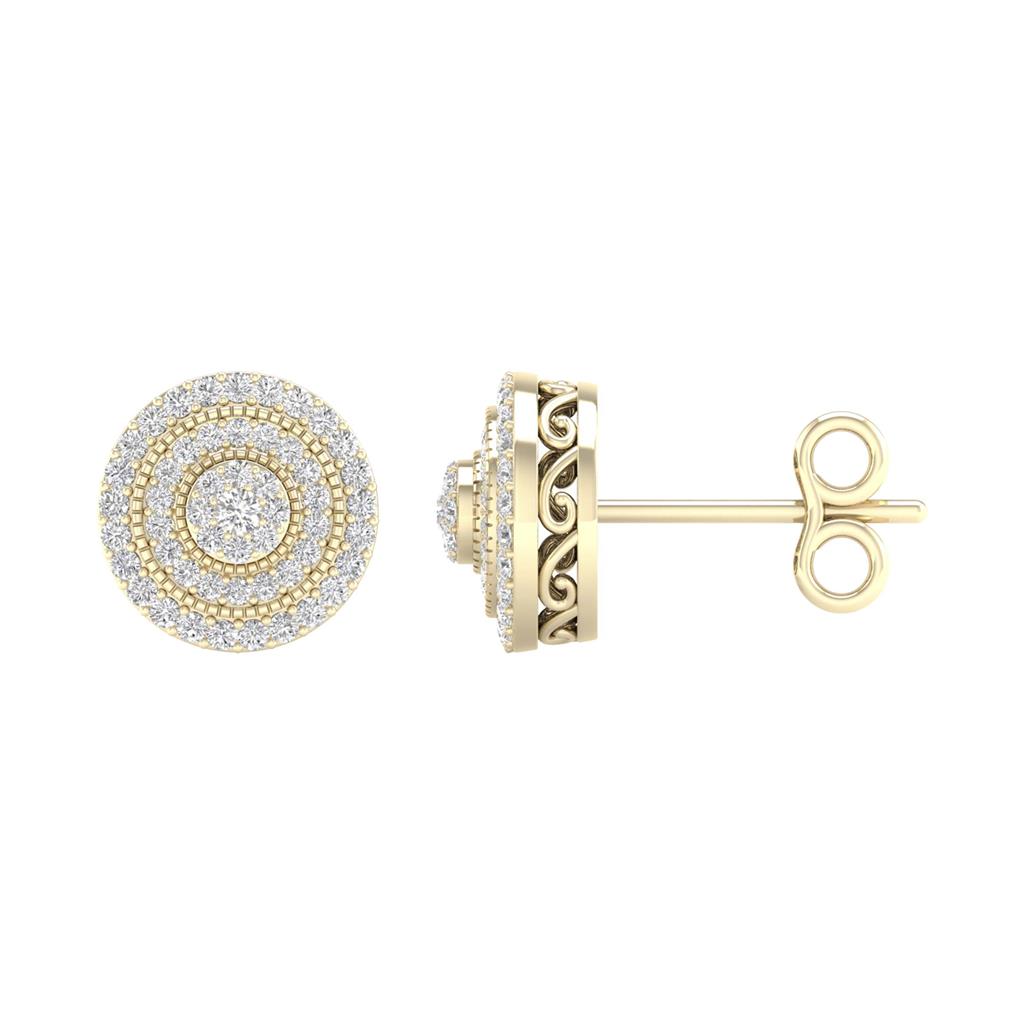 14k Yellow Gold Round Diamond Cluster Earrings 1/2 Cttw