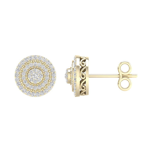 14k Yellow Gold Round Diamond Cluster Earrings 1/2 Cttw