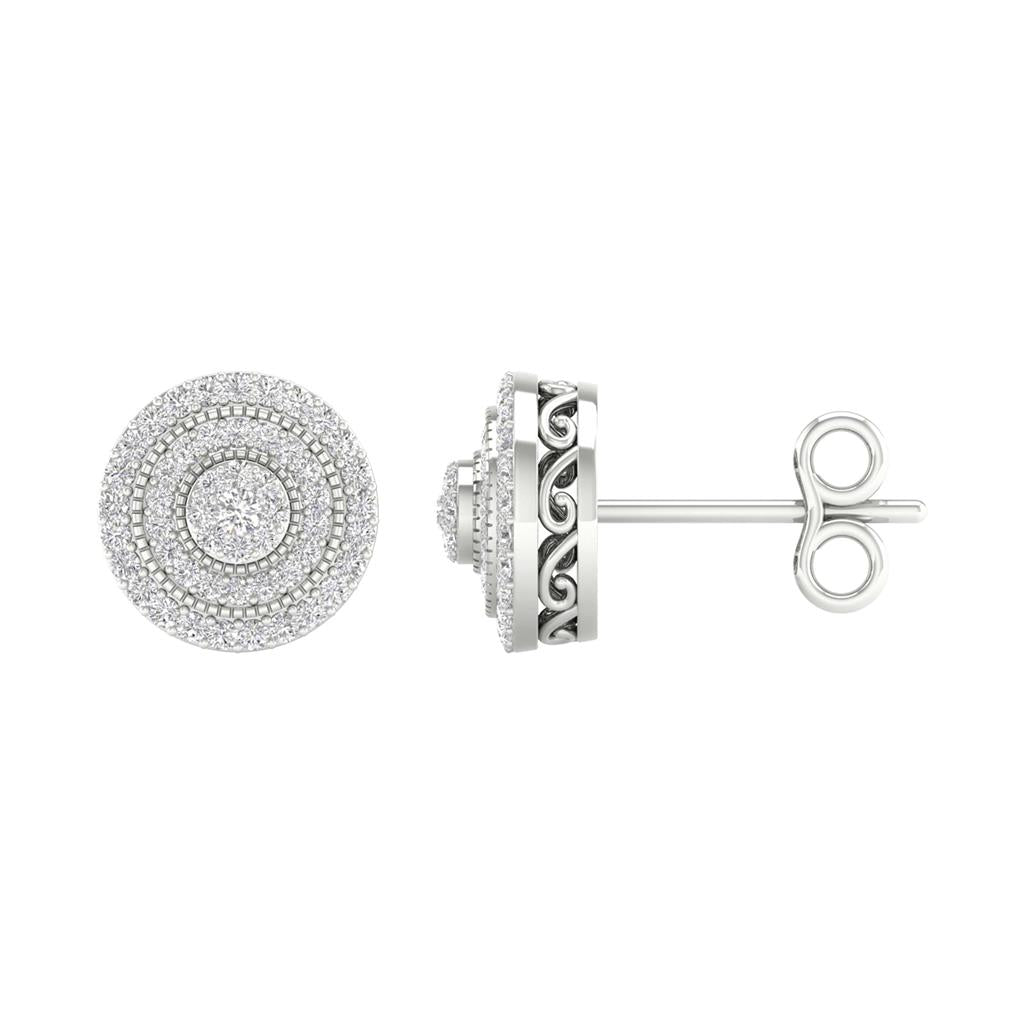 14k White Gold Round Diamond Cluster Earrings 1/2 Cttw