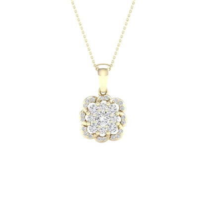 14k Yellow Gold Round Diamond Flower Cluster Pendant 1/4 Cttw