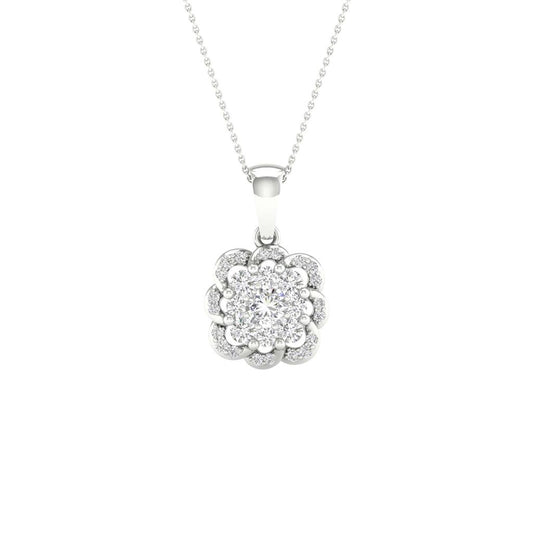 14k White Gold Round Diamond Flower Cluster Pendant 1/4 Cttw